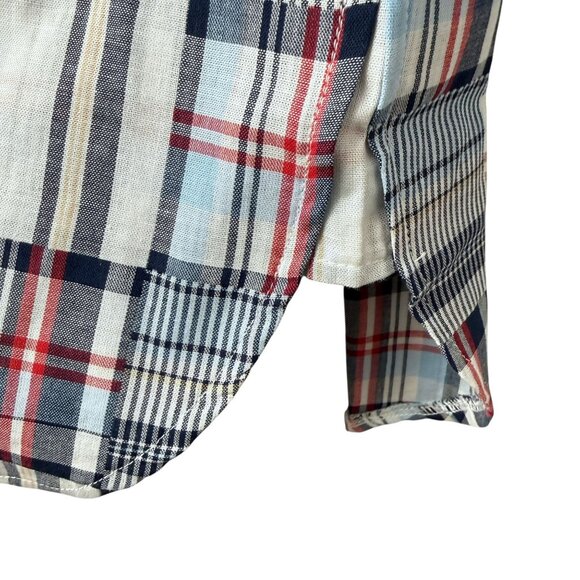Joan Rivers Madras Shirt Size Medium Blue Plaid Womens Top Preppy Patchwork QVC - Picture 7 of 8